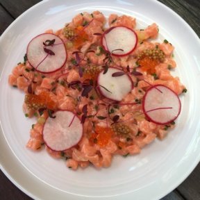 Gluten-free salmon tartare from Gelso and Grand